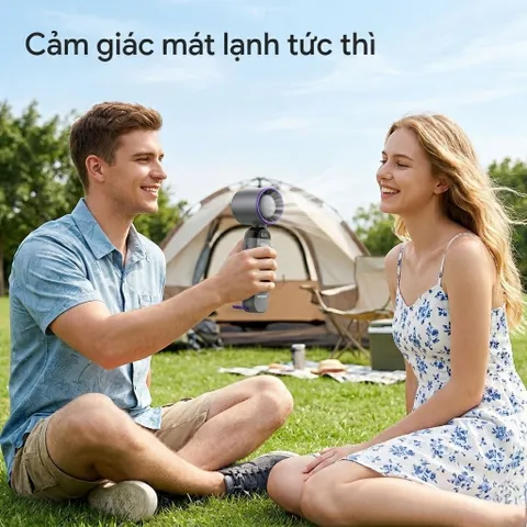 Quạt Tích Điện Cầm Tay Turbo ROCK LQ-217B Gập 90°, 100 Cấp Độ Gió, Màn Hình Led, Móc Treo Tiện Lợi
