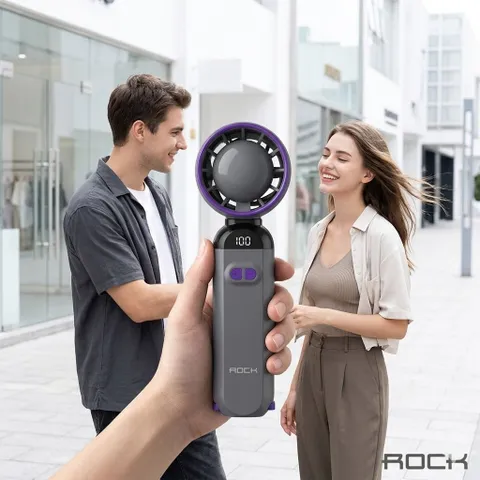 Quạt Tích Điện Cầm Tay Turbo ROCK LQ-217B Gập 90°, 100 Cấp Độ Gió, Màn Hình Led, Móc Treo Tiện Lợi