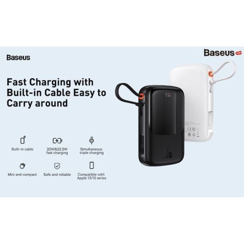 Pin Sạc Dự Phòng Baseus Qpow Pro 20.000mAh Sạc Nhanh 20W/22.5W PD/QC/SCP Liền Cáp L hoặc C