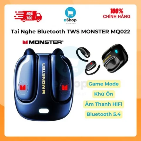 Tai Nghe Bluetooth TWS Monster MQ022, Bluetooth 5.4, HIFI 3D, Pin Lâu, Game Mode, Lọc Ồn Thông Minh