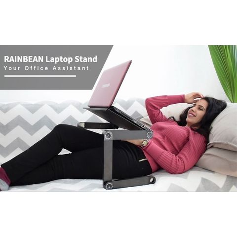 Bàn Laptop Di Động RAINBEAN ( Hàng À má zôn ) Hợp Kim Nhôm, Kèm Bàn Di Chuột, Có Thể Gập Gọn (Xanh)