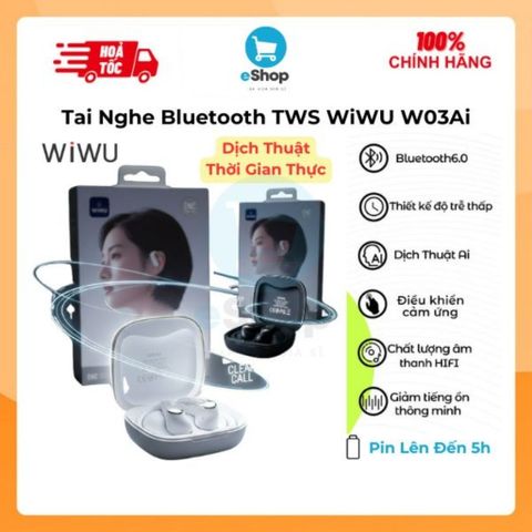 Tai Nghe Bluetooth WiWU W03Ai Thiết Kế Đeo Vành Tai, Dịch Thuật AI Thời Gian Thực Bluetooth 6.0, ENC
