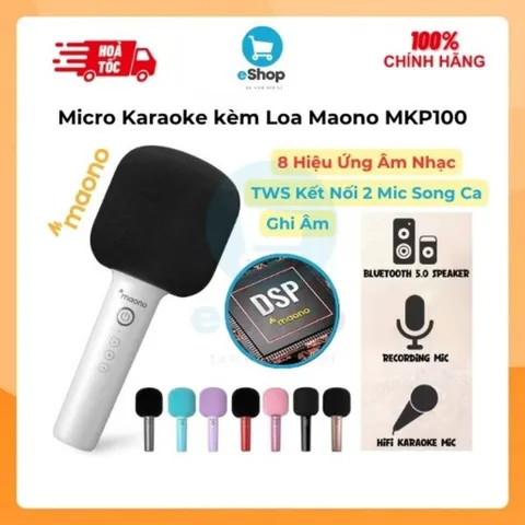 Micro Karaoke Bluetooth Không Dây Maono MKP100 3 Trong 1, Hỗ Trợ TWS Kết Nối 2 Mic Song Ca