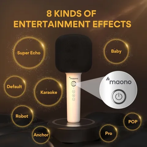 Micro Karaoke Bluetooth Không Dây Maono MKP100 3 Trong 1, Hỗ Trợ TWS Kết Nối 2 Mic Song Ca