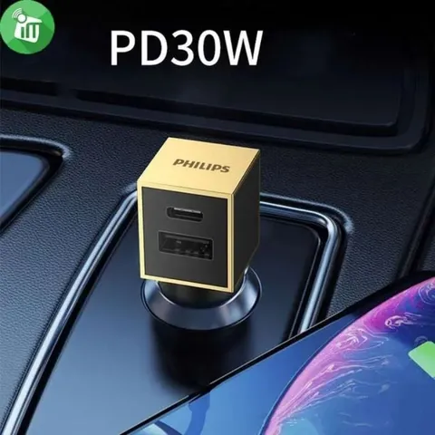 Tẩu Sạc Nhanh Oto Xe Hơi Philips 2 Cổng 52.5W Usb C PD 30w Usb A 22.5w