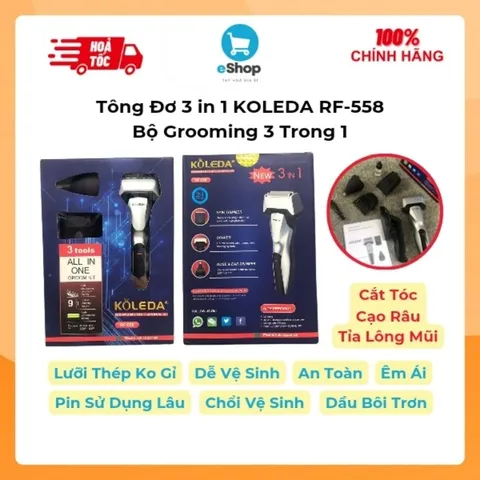 Tông Đơ 3 in 1 KOLEDA RF-558 - Bộ Grooming 3 Trong 1, Cắt Tóc, Cạo Râu, Tỉa Lông Mũi