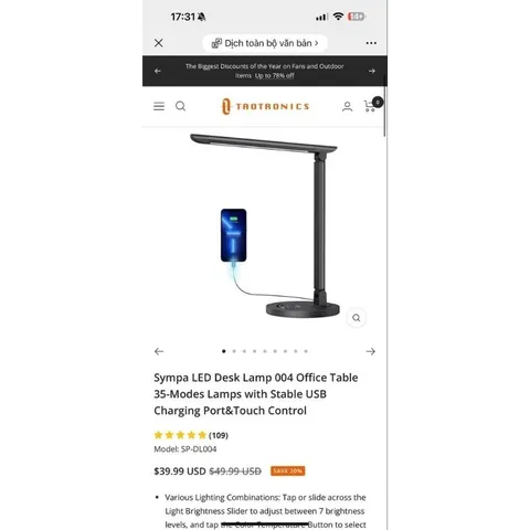 Đèn bàn Taotronics TT-DL062/ TT-DL13/ SYMPA DL004 Chính Hãng 12W 5 Chế Độ Màu 10 Mức Sáng - Đèn Học Đọc Sách, Chống Cận