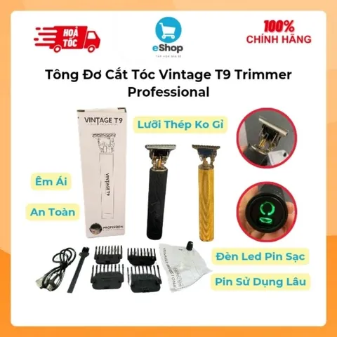 Tông Đơ Cắt Tóc Không Dây Vintage T9 Trimmer Professional - Máy Cắt Tóc Chuyên Nghiệp Chuẩn Salon Kèm Phụ Kiện An Toàn