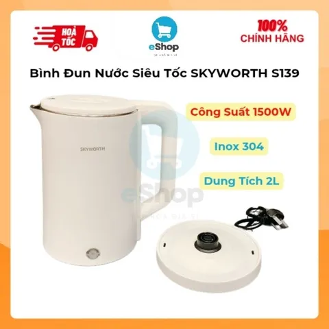 Bình Đun Nước Siêu Tốc SKYWORTH S139 - Ấm Siêu Tốc Dung Tích 2L, Ruột Inox 304