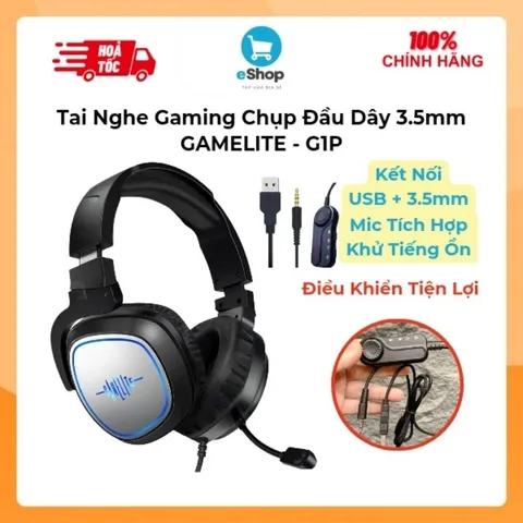 Tai Nghe Chụp Đầu Gaming GAMELITE - G1P Dây 3.5mm + USB Điều Khiển Tiện Lợi