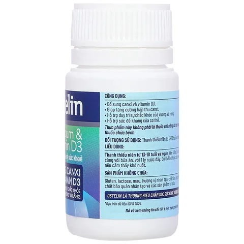 Thực phẩm bảo vệ sức khỏe Ostelin Calcium & Vitamin D3 lọ 30 viên