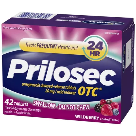 Liệu trình cắt cơn đau dạ dày Prilosec Frequent Heartburn and Acid Reducer 42 viên (Hương dâu)
