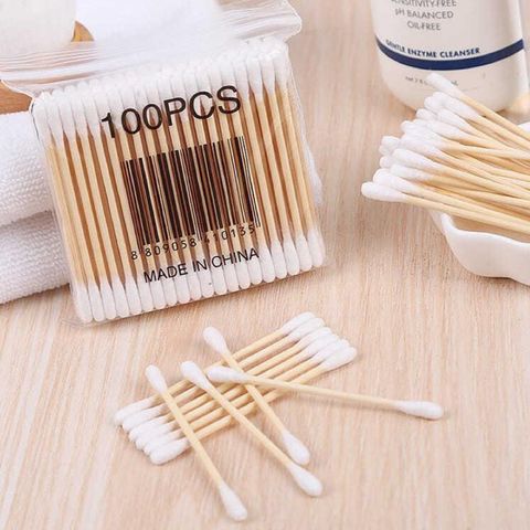 Combo 5 gói Tăm bông ngoáy tai 100 que thân gỗ tăm bông ráy tai nặn mụn(thân thiện với môi trường) 759931