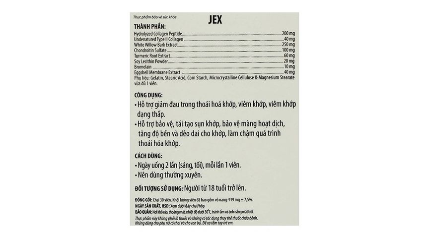 Jex Natural Joint Pain Relief hộp 30 viên