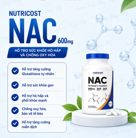 240 viên Nutricost NAC 600mg - Hỗ Trợ Gan Khỏe, Tăng Cường Glutathione Và Chống Oxy Hóa