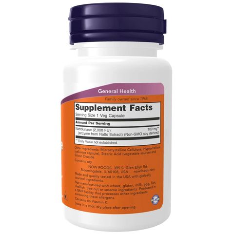 NOW Nattokinase 100mg 60 viên – Hỗ trợ tuần hoàn máu, tim mạch khỏe mạnh ngăn ngừa đột quỵ