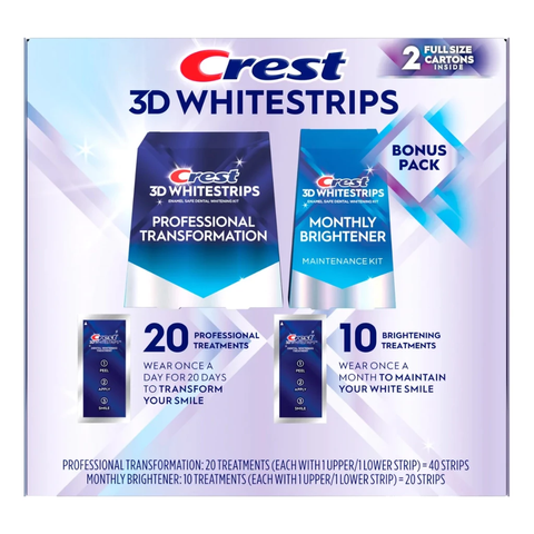 Set 2 hộp 30 gói dán trắng răng Crest 3D White Professional và Monthly