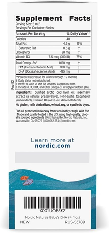 DHA cho bé Nordic Naturals Baby’s DHA with Vitamin D3 120ml