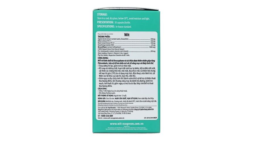 Wit hỗ trợ bảo vệ mắt, tăng cường thị lực lọ 30 viên