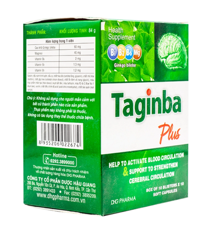 Taginba Plus (100 viên ) : giúp tuần hoàn máu não , giảm trí nhớ , rối loạn tiền đình