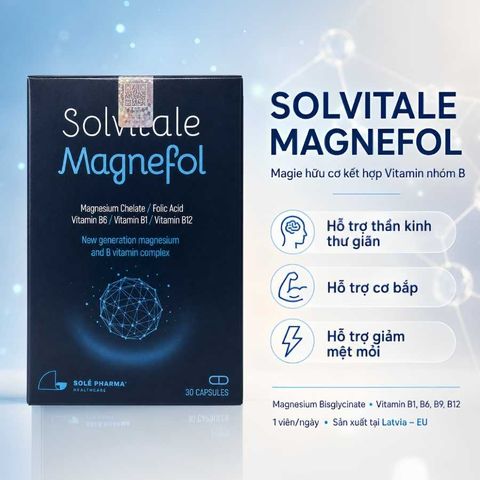 (Châu Âu) Viên Uống Magie Hữu Cơ Solvitale Magnefol Kết Hợp Magie Bisglycinate và Vitamin Nhóm B Hỗ Trợ Giảm Căng Thẳng, Chuột Rút Giúp Ngủ Sâu Giấc