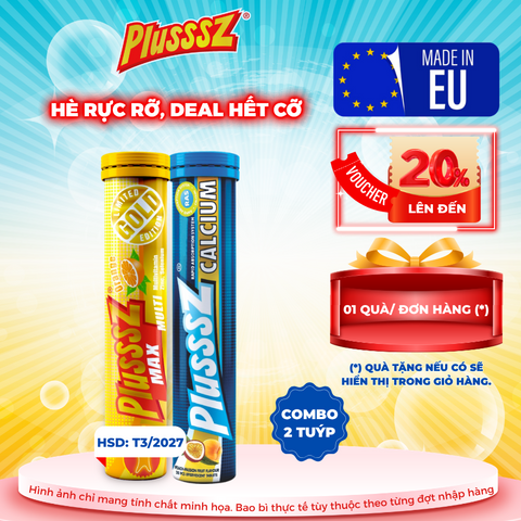 Combo Viên Sủi PLUSSSZ MAX Multivitamin vị Cam & Calcium vị Đào, Chanh Leo – Tăng Cường Sức Đề Kháng, Duy Trì Sức Khoẻ