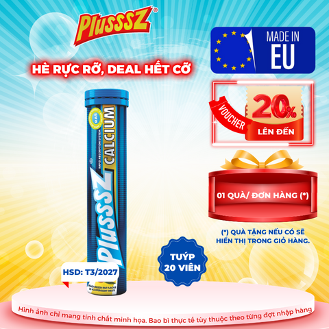 Viên Sủi Plusssz Calcium Hương Đào Mix Chanh Leo Không Đường - Tăng Cường Sức Khỏe Xương Khớp, Hỗ Trợ Phòng Ngừa Loãng Xương (20 Viên)