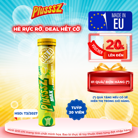 Viên sủi Plusssz Max Vitamin C & Zinc hương chanh - Tăng cường miễn dịch, hỗ trợ sức khỏe - Tuýp 20 viên dễ hòa tan