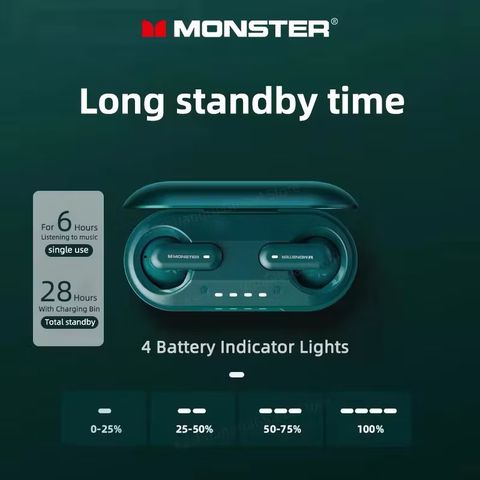 Tai nghe Monster Airmars XKT25, Bluetooth 5.4, Âm thanh Hifi Stereo, độ trễ thấp, Hd Call