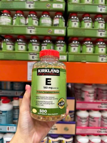 Viên Uống Kirkland Signature E 180 mg (400 IU) - Bổ Sung Vitamin E - Hỗ Trợ Sức Khoẻ Tim Mạch & Làn Da - Chống oxy hóa 500 viên - Sản Phẩm Chính Hãng Mỹ
