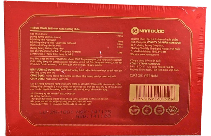 Viên uống Đông trùng Hồng sâm Nam Dược 30 viên - Hỗ trợ bồi bổ cơ thể, Tăng cường sức khỏe và sinh lực tự nhiên 761707