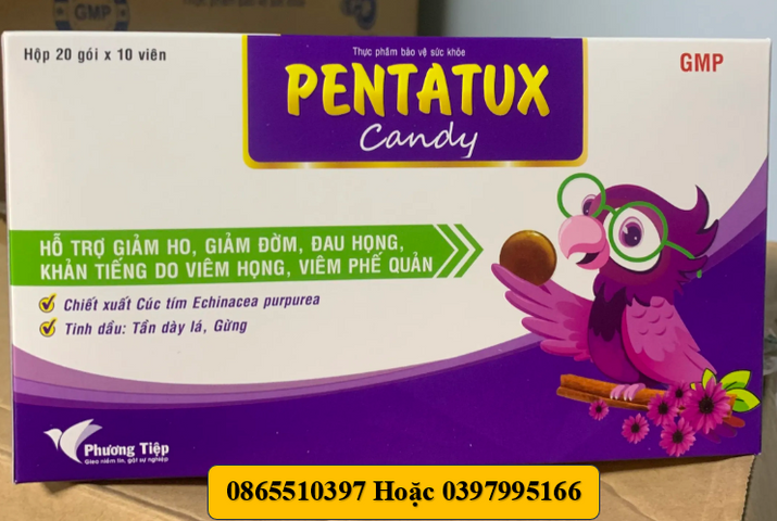 Viên ngậm Giảm Ho pentatux giảm Đau họng, khan tiếng (Hộp 20gói ×10 viên)