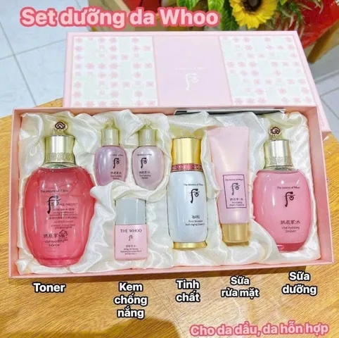 SET KEM WHOO HỒNG DƯỠNG ẪM KIỀM DẦU SE KHÍT CHÂN LÔNG 7 sp