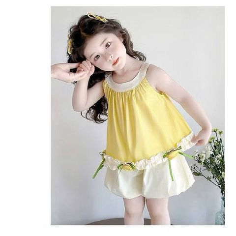 Set bộ yếm đũi đính hoa xinh xắn dáng xòe bồng điệu đà mát mẻ mùa hè cho bé gái kèm ảnh thật