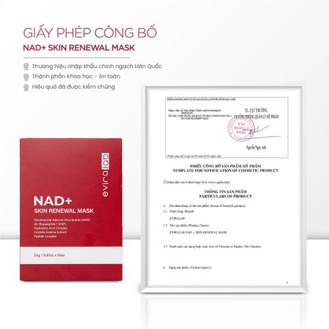 Mặt Nạ Cấp Ẩm Tái Tạo Năng Lượng Tế Bào Eviralab NAD+ Skin Renewal Mask Hộp 10 miếng [hàng công ty]