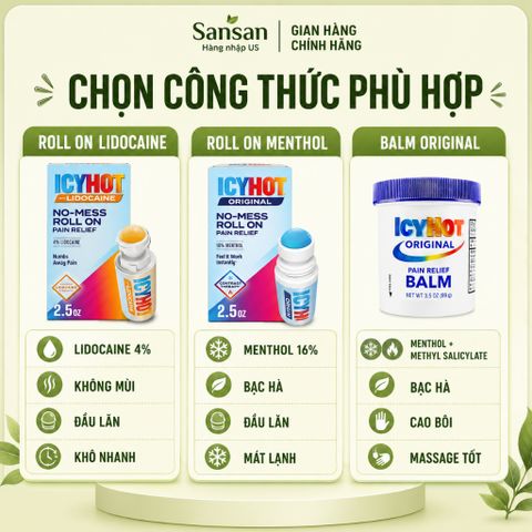 Icy Hot Roll On Lidocaine 4% Menthol 16% Cao Bôi Original Balm - Nội địa Mỹ
