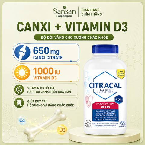 Citracal Maximum Plus 280 Viên | Canxi Citrate 650mg Vitamin D3 1000IU Hỗ Trợ Xương Khớp Chắc Khỏe