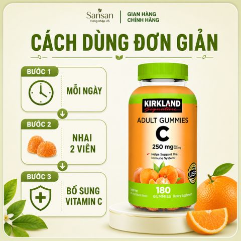 Kẹo Dẻo Vitamin C Kirkland Signature 250mg 180 Viên, Hỗ Trợ Miễn Dịch - Nội địa Mỹ