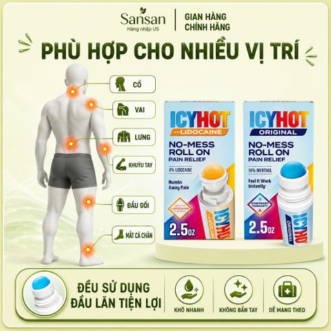 Icy Hot Roll On Lidocaine 4% Menthol 16% Cao Bôi Original Balm - Nội địa Mỹ