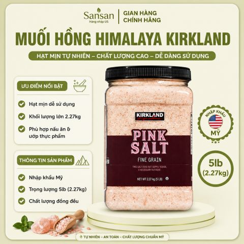Muối Hồng Himalaya Kirkland Signature Hạt Mịn (2.27kg) - Muối Ăn Cao Cấp Dùng Nấu Ăn, Ướp Thịt, Rau Củ