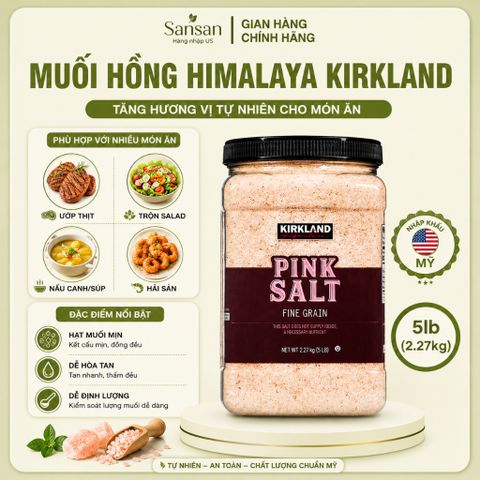 Muối Hồng Himalaya Kirkland Signature Hạt Mịn (2.27kg) - Muối Ăn Cao Cấp Dùng Nấu Ăn, Ướp Thịt, Rau Củ