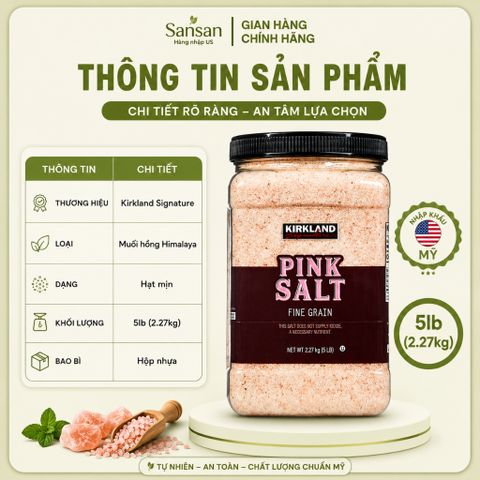 Muối Hồng Himalaya Kirkland Signature Hạt Mịn (2.27kg) - Muối Ăn Cao Cấp Dùng Nấu Ăn, Ướp Thịt, Rau Củ