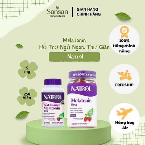 TPBVSK Natrol Melatonin 5mg 250 Viên Tan Nhanh Hỗ Trợ Ngủ Ngon, Thư Giãn, Hương Dâu Tây - Nội địa Mỹ