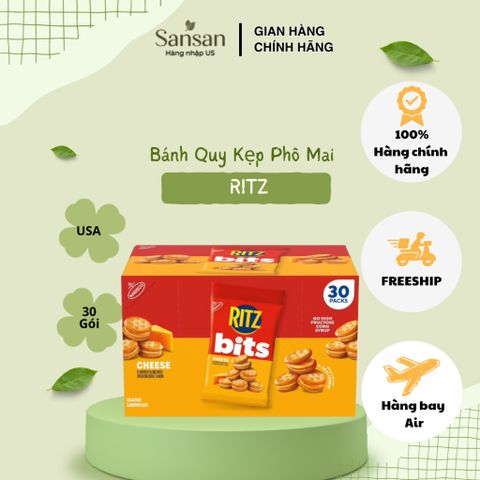 Bánh Quy Kẹp Phô Mai RITZ Bits Cheese Sandwich Crackers Hộp 30 Gói Mini Snack - Nội địa Mỹ
