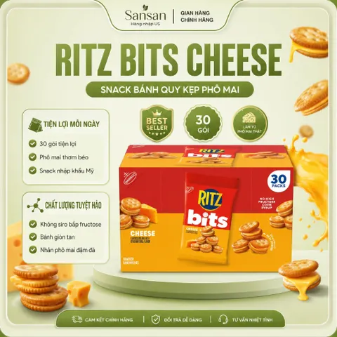 Bánh Quy Kẹp Phô Mai RITZ Bits Cheese Sandwich Crackers Hộp 30 Gói Mini Snack - Nội địa Mỹ