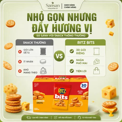 Bánh Quy Kẹp Phô Mai RITZ Bits Cheese Sandwich Crackers Hộp 30 Gói Mini Snack - Nội địa Mỹ
