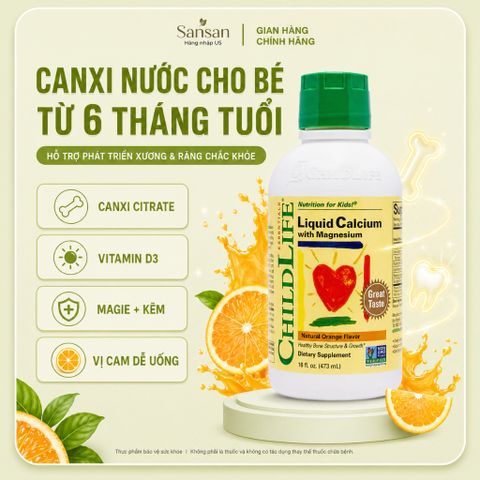 TPBVSK ChildLife Canxi Nước Cho Bé Liquid Calcium & Bone Health D3 K2 Magie Hỗ Trợ Xương Răng Chiều Cao 473ml