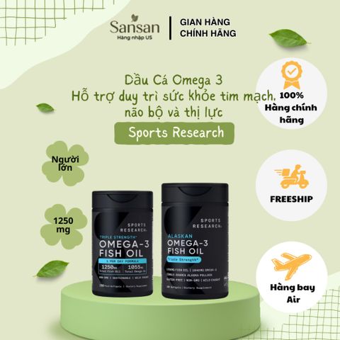 Dầu Cá Omega 3 Sports Research Triple Strength Fish Oil EPA 690mg DHA Cao 150V 180V - Nội địa Mỹ