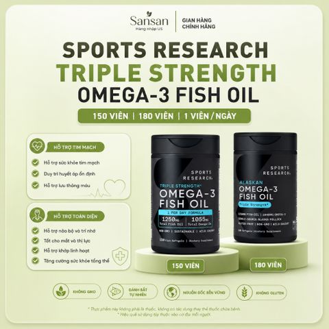 Dầu Cá Omega 3 Sports Research Triple Strength Fish Oil EPA 690mg DHA Cao 150V 180V - Nội địa Mỹ