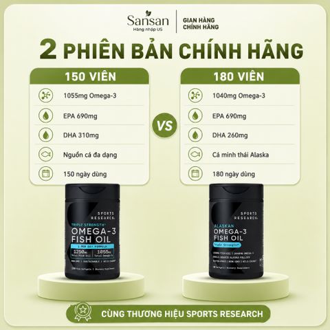 Dầu Cá Omega 3 Sports Research Triple Strength Fish Oil EPA 690mg DHA Cao 150V 180V - Nội địa Mỹ